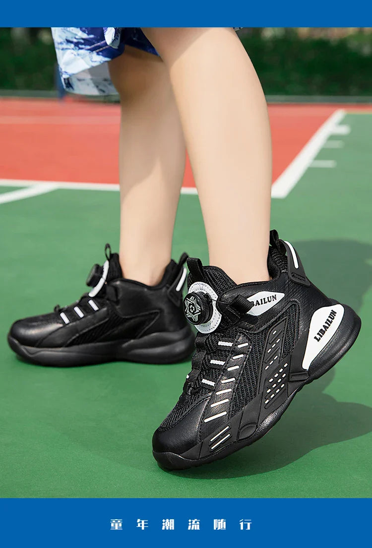 New Children Basketball Shoes Swivel Button Boys Fashion Sneakers Girls School Sport Shoes Kids Casual Trainers Outdoor Shoes