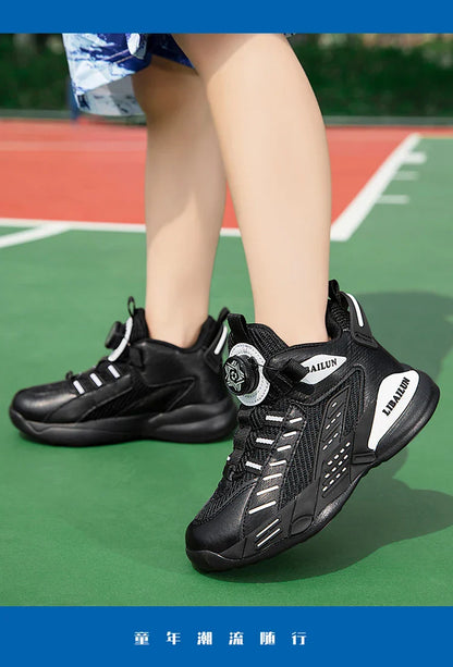 New Children Basketball Shoes Swivel Button Boys Fashion Sneakers Girls School Sport Shoes Kids Casual Trainers Outdoor Shoes