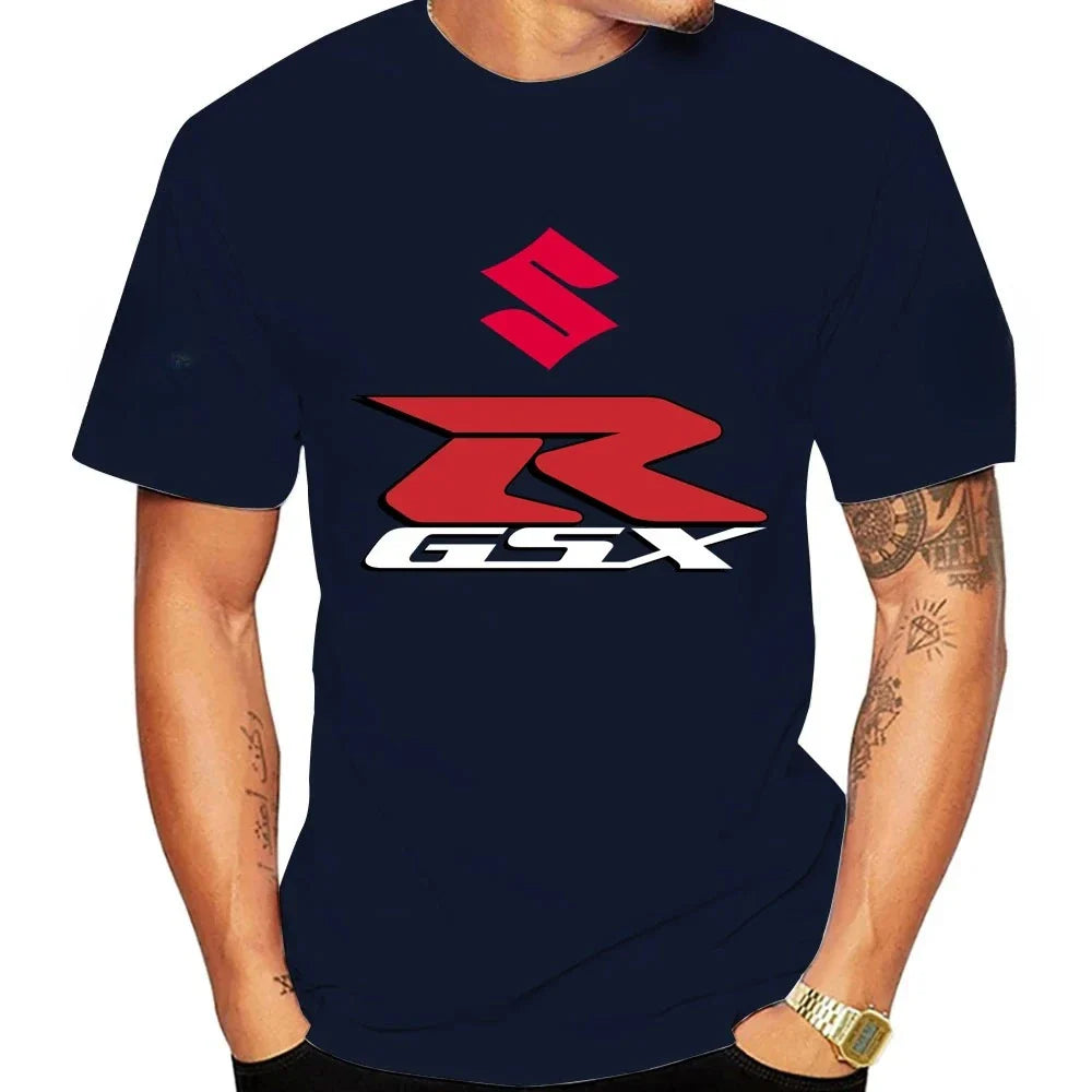 GSX-R New 100% Cotton Trendy Men T-shirt Summer Daily Outdoor Sports Party Casual Loose Comfortable Street Short-sleeve