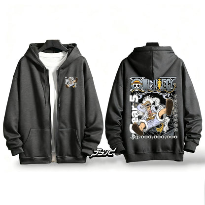 One Piece Gear 5 Luffy Anime Hooded Sweatshirt Men Women Zip Up Jacket Streetwear Casual Pullover Autumn Cartoon Graphic Hoodie