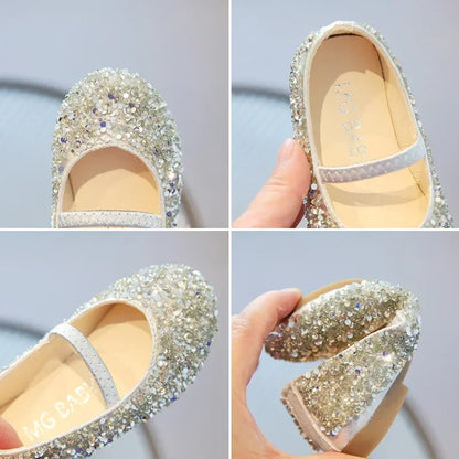 Children's 2025 new single shoe girls' fashion show sequined crystal shoes baby Baotou fashionable soft soled princess shoes