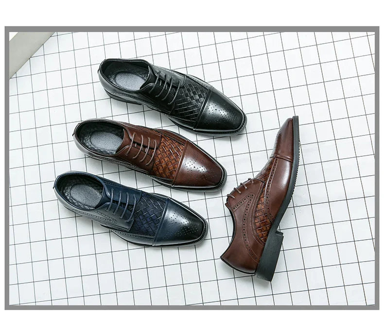 Weaving Formal Shoes For Men Brown Leather Men's Shoes Fashion Stitching Elegant Mans Autumn Footwear Male Wedding Shoes