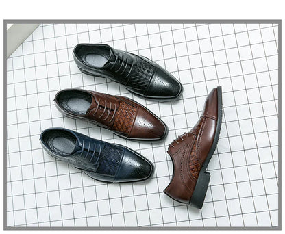 Weaving Formal Shoes For Men Brown Leather Men's Shoes Fashion Stitching Elegant Mans Autumn Footwear Male Wedding Shoes