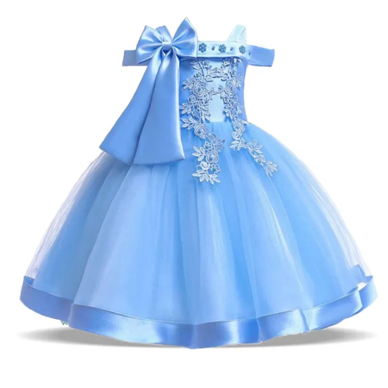 Summer Bow Party Wedding Girls Dresses Elegant Tulle Bridesmaid Birthday Princess Prom Dress Girl Gala Christmas Evening Costume