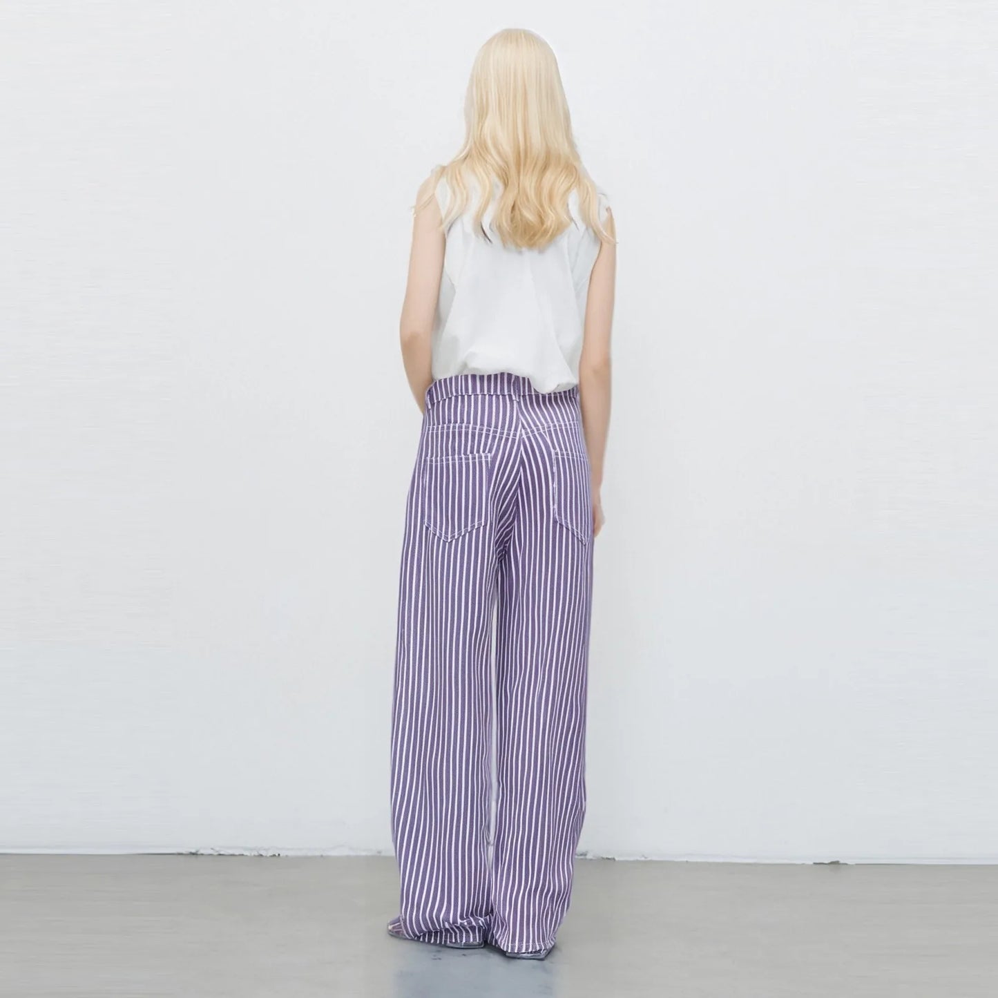 Trendy Color Striped Wide Leg Straight Denim Pants