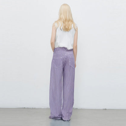 Trendy Color Striped Wide Leg Straight Denim Pants