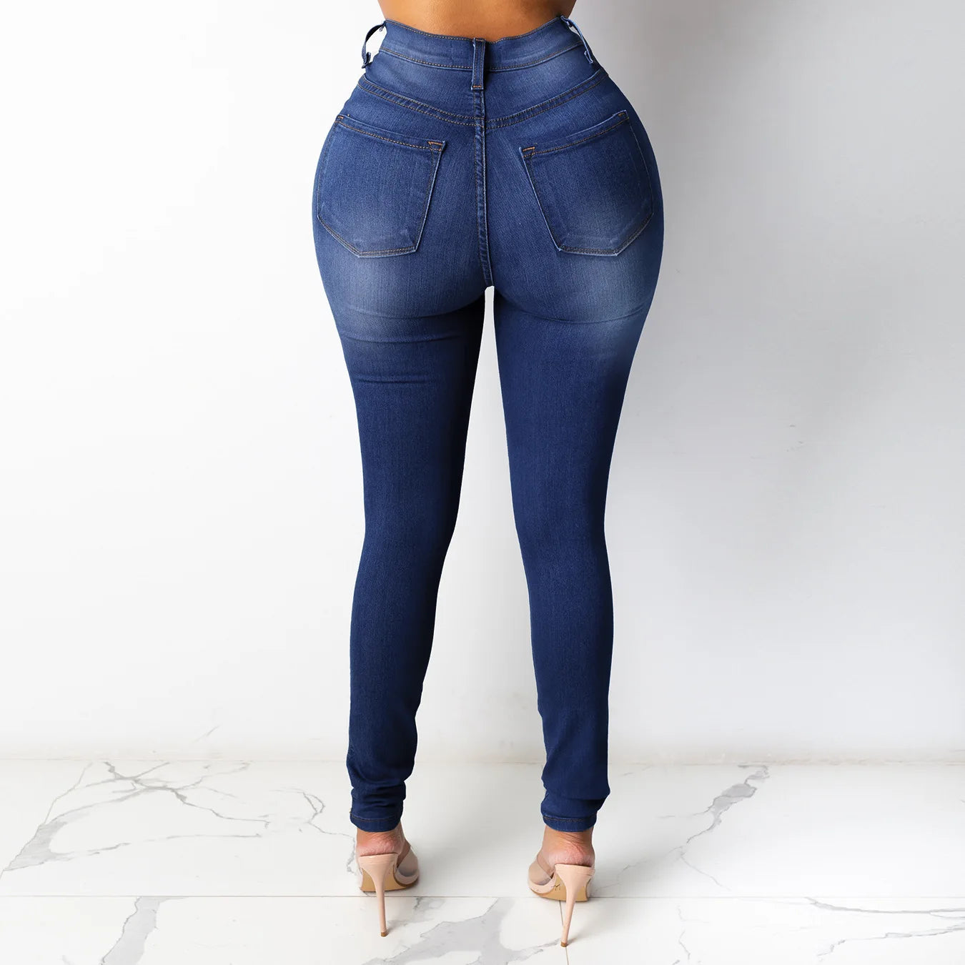 Skinny Pencil Jeans for Women High Waisted Casual Elegant Office Denim Pants Blue White Black Elastic Jeans Woman