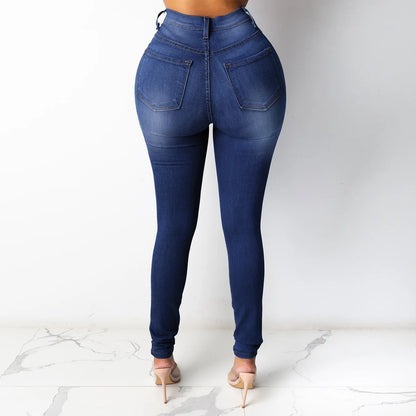 Skinny Pencil Jeans for Women High Waisted Casual Elegant Office Denim Pants Blue White Black Elastic Jeans Woman