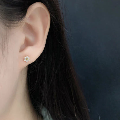 925 Sterling Silver Fashion Korean Petal Screw Bead Stud Earrings for Women Charm Ear Bone Piercing Jewelry Accessories