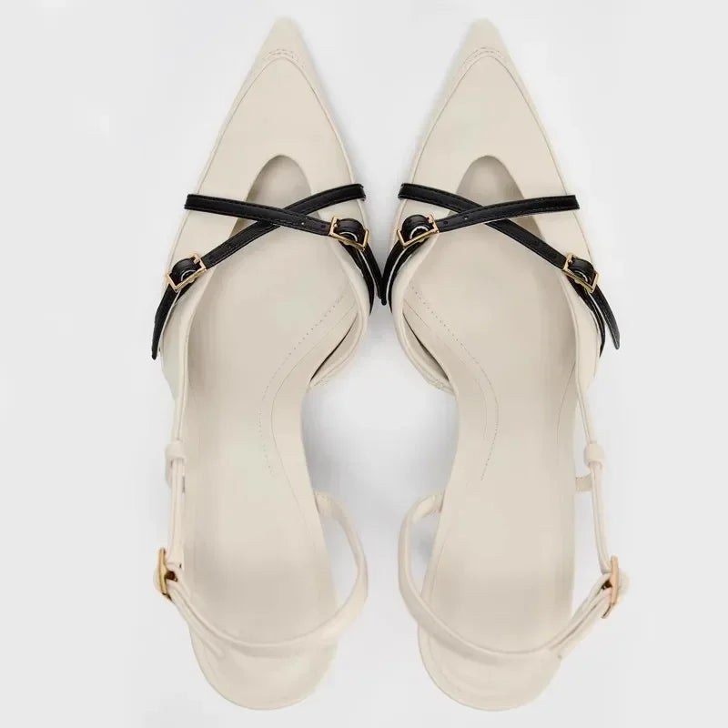 Sexy Pointy Toe Cross Buckle Strap Women Pumps Summer White Elegant Slingbacks Heels for Women Luxury Designer Heeled Sandals