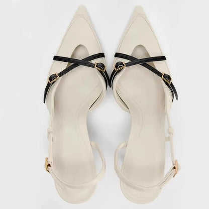 Sexy Pointy Toe Cross Buckle Strap Women Pumps Summer White Elegant Slingbacks Heels for Women Luxury Designer Heeled Sandals
