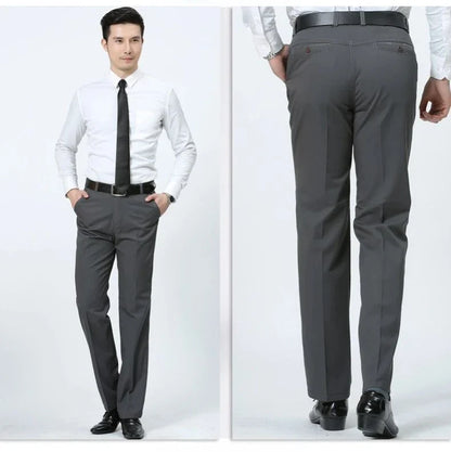 Summer Thin 100% Cotton Pants Mens Autumn Thick Suit Pant Slacks High Waist Straight Loose Bland Solid Business Casual Pants