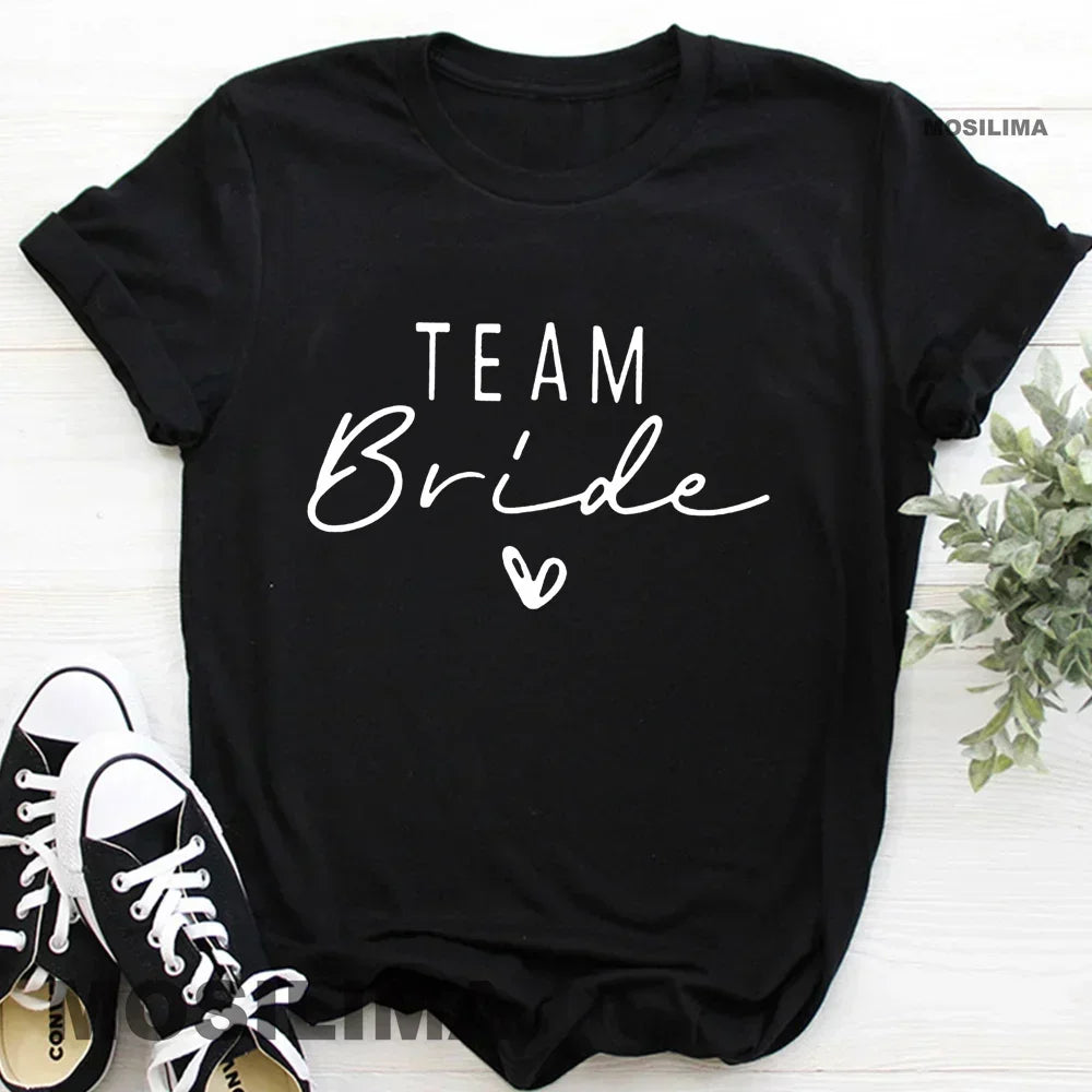 Women Cotton T Shirt Team Bride Bachelorette Party Shower Hen Party Bridesmaid Print T-Shirt 2024 Girls Wedding Female Tops