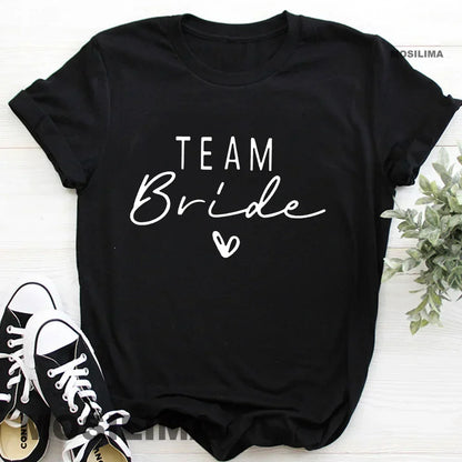 Women Cotton T Shirt Team Bride Bachelorette Party Shower Hen Party Bridesmaid Print T-Shirt 2024 Girls Wedding Female Tops