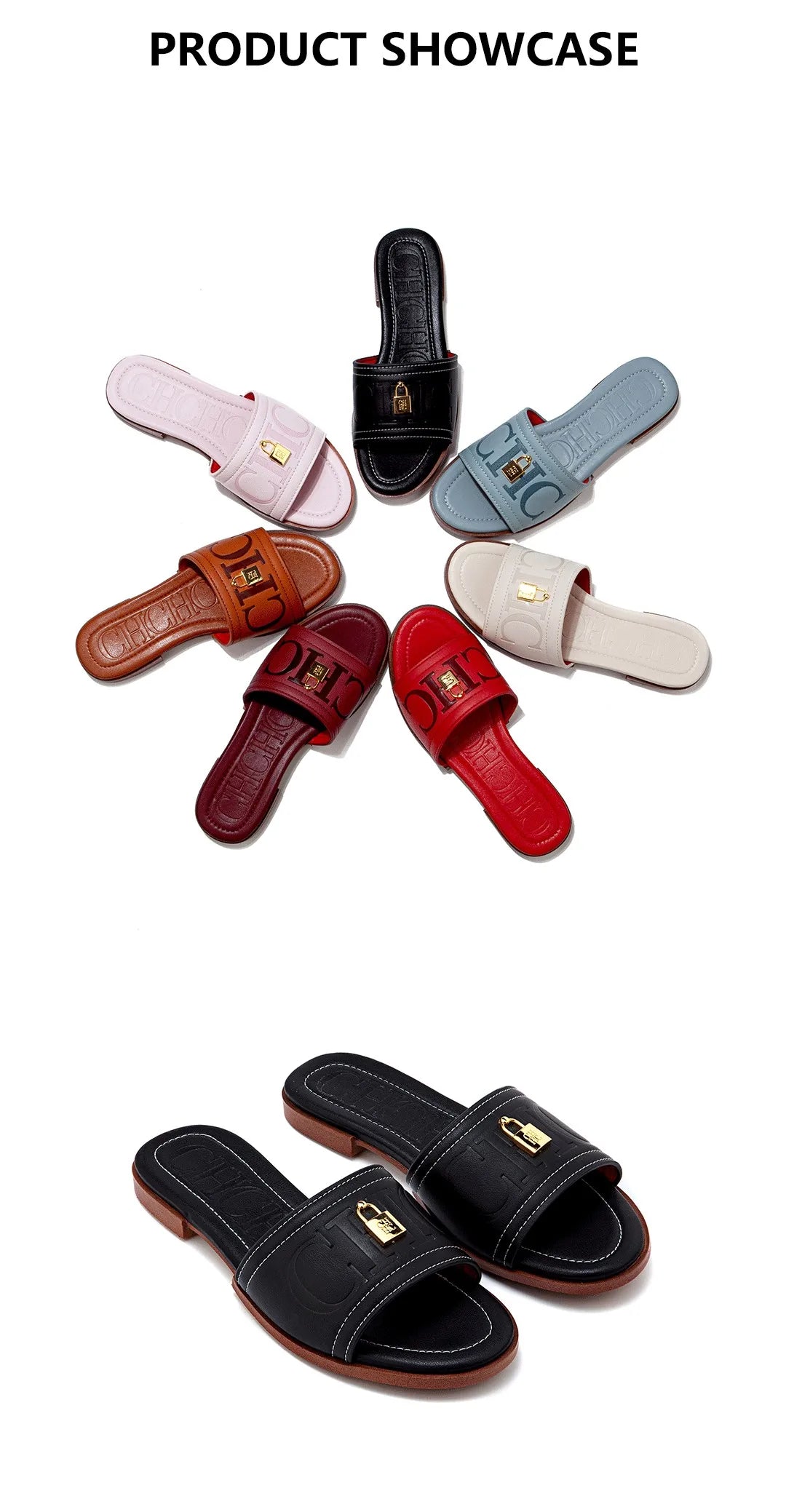Fashion Monogram Print Elegant Design Women's Low Heeled Slippers Solid Color High Quality Metal Lock Simple Single Shoes