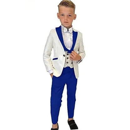 Paisley White Boy's Suit Set Wedding Guest Outfit For Kids Children Pantsuit Three Pieces Blazer Vest Pants Smart Stylish Tuxedo
