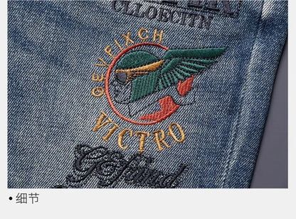 Calça Jeans Masculina Reta Vintage Americana Estampada Tendência Primavera Outono Nova Moda Calça Jeans Stretch Esportiva Casual 28-36