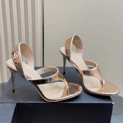Sandálias Femininas de Verão com Salto Agulha, Concisas, Estilo Flip-flop, Salto Alto, Slingback, Sapatos Femininos para Passarela, Tamanhos Grandes 34-46