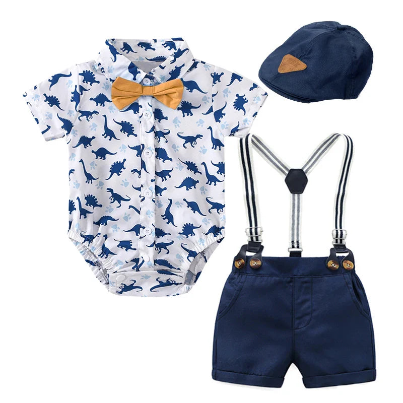 Kid Boy Formal Birthday Outfit Suit Toddler Gentleman Wedding Striped Vest Shirt 1-6 Years Baby Pants Boys Ceremony Outerwear