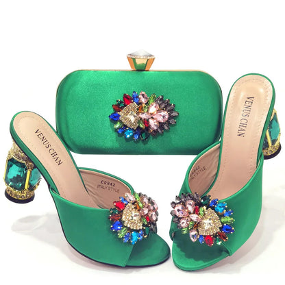 Bolsas e Sapatos de Casamento com Salto Alto Feminino de Festa com Strass Luxuosos na Cor Amarela Elegantes para a Noite