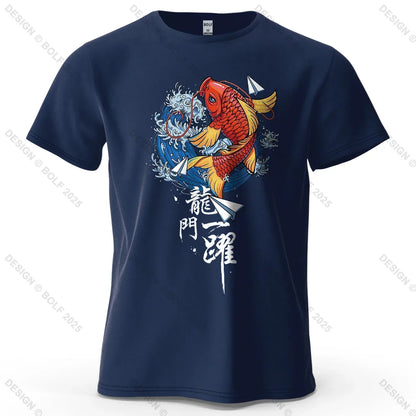 Dragon Gate Leap Printed Men's T-Shirt 100% Cotton Oversized Carp Good Luck Graphic Tees for Women Tops Tees Streetwear