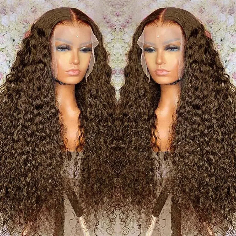 Chocolate Brown Curly Lace Front Wigs Human Hair Pre Plucked Deep Wave HD Transparent Lace Frontal Wig Brazilian Glueless Wigs