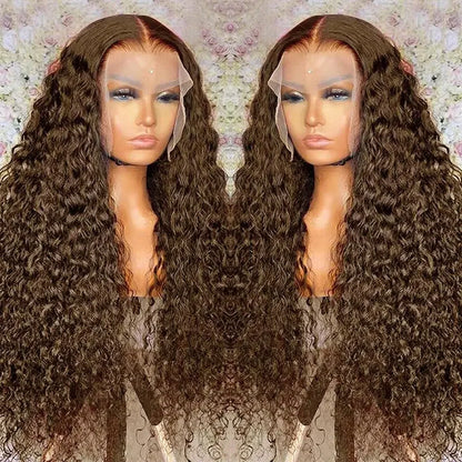 Chocolate Brown Curly Lace Front Wigs Human Hair Pre Plucked Deep Wave HD Transparent Lace Frontal Wig Brazilian Glueless Wigs