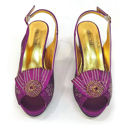 Italian Shoes And Bag Sets For Evening Party With Stones Italian Satin cloth  Rhinestone bow Handbags Match Bags