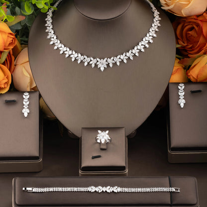 Conjunto de Joias Geométricas com Zircônias Cúbicas de Luxo, Colar Grande e Brincos Acessórios para Noivas e Encontros S-350