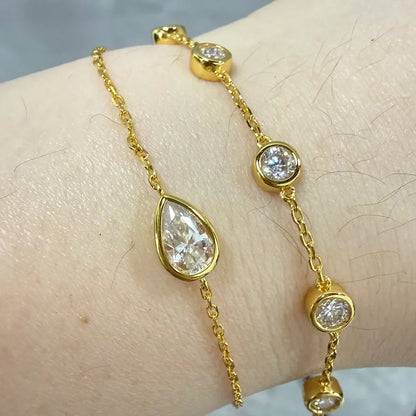 1CT Solitaire Diamond Oval/Water Drop Moissanite Bracelet for Women Men Minimalist Charm 925 Silver Wrist Chain Adjustable