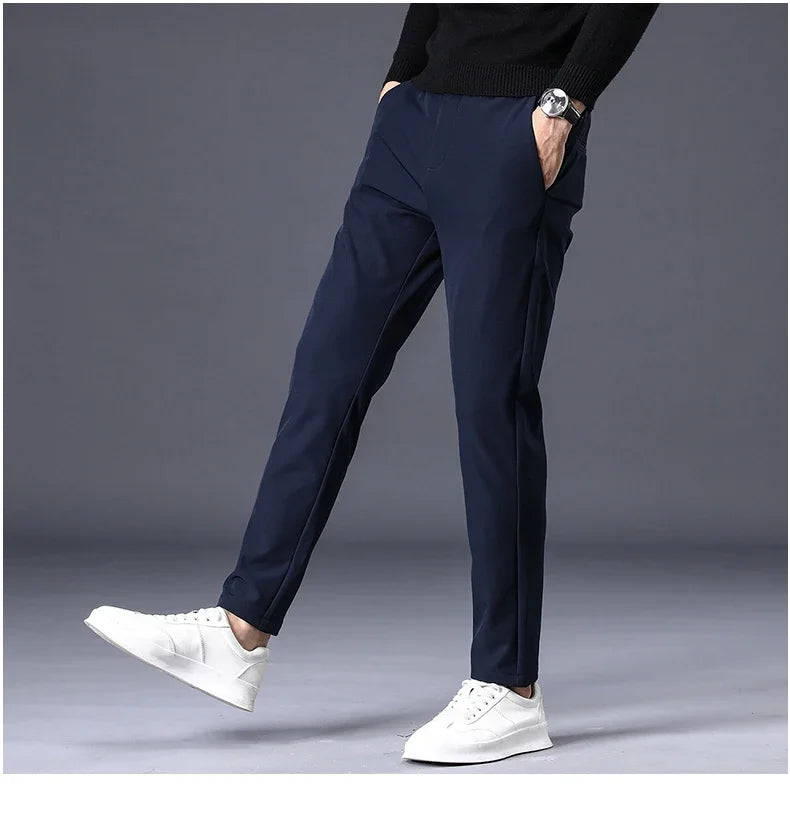 Fleece Pants Thick Men's Winter New Stretch Slim Business Warm Korean Fashion Plush Classic Trousers Male Brand 28-38