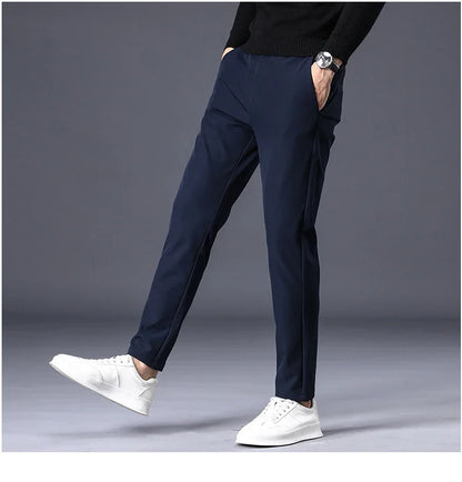Fleece Pants Thick Men's Winter New Stretch Slim Business Warm Korean Fashion Plush Classic Trousers Male Brand 28-38