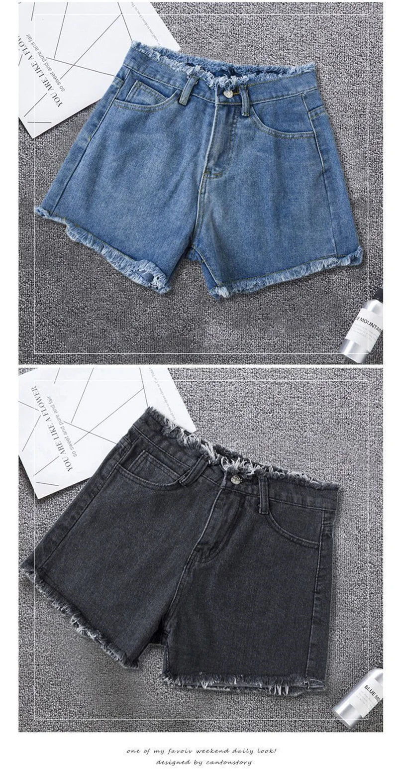 2025 Summer Woman High Haist Jeans Shorts Fashion Rough-edges Denim Short Pants Schoolgirl Casual Pants Blue Black White Jeans