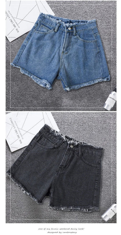 2025 Summer Woman High Haist Jeans Shorts Fashion Rough-edges Denim Short Pants Schoolgirl Casual Pants Blue Black White Jeans