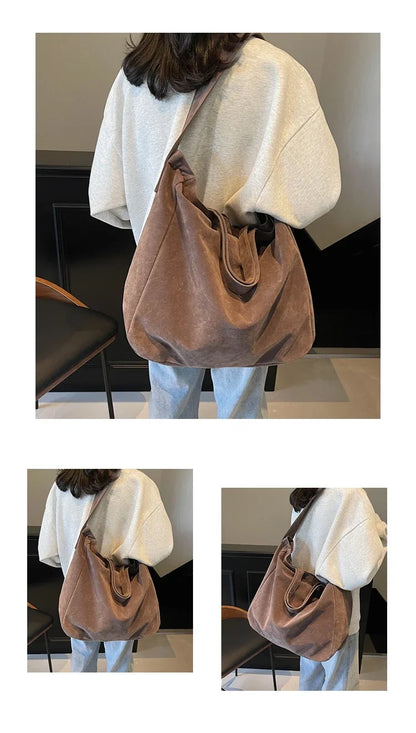 Large Capacity Velvet 2024 Hot Selling Tote Bag Zipper Solid Color Popular Fashion Handbag Soft Simple Commuting Shoulder Bag