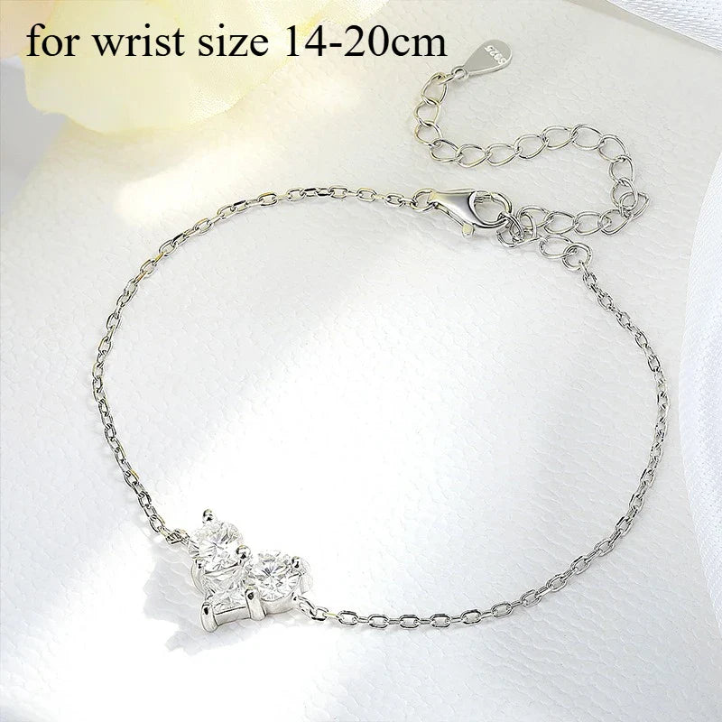 3 Gems Moissanite Bracelet for Women Men Adjustable Chain S925 Sterling Silver Jewelry Lab Diamond Couples Birthday Gifts