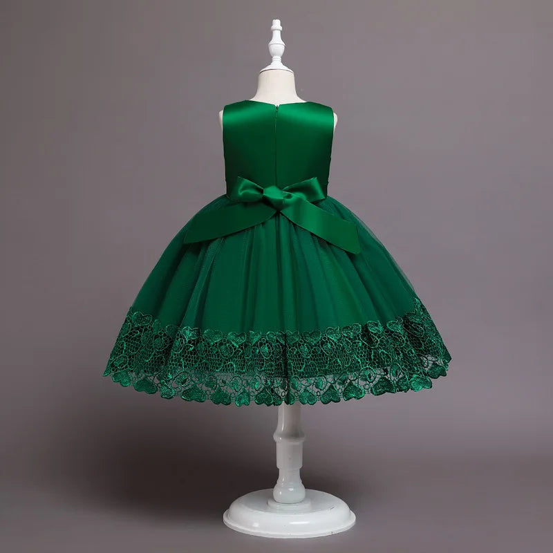 2023 Summer Girls Dress Lace Applique Flower Girl Party Dresses Children Costume 2-10 Years Kids Wedding Princess Birthday Dress