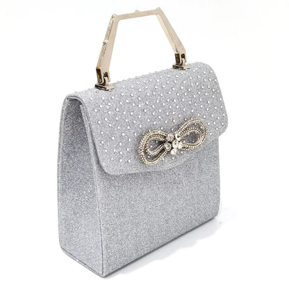 Rhinestone Bow Side Empty Party High Heels Pointed Toe Stiletto Heels Silver Women's Shoes And Bags
