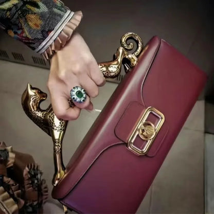 Square cowhide fashion personality versatile party shoulder bag with the same leopard handle bag high-end feeling women's bag.