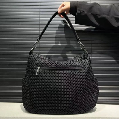Ladies' fashionable and casual nylon mesh shoulder bag with large capacity retro stitching splicing diagonal cross handbag