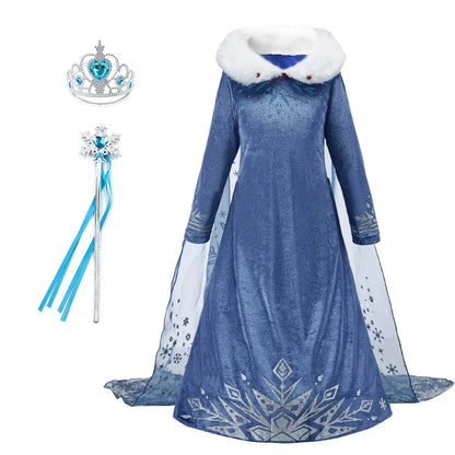 Children Snow Queen Princess Dress Winter Girl Elsa Costume Carnival Birthday Holiday Party Dress Kids New Outfit Clothes 2025