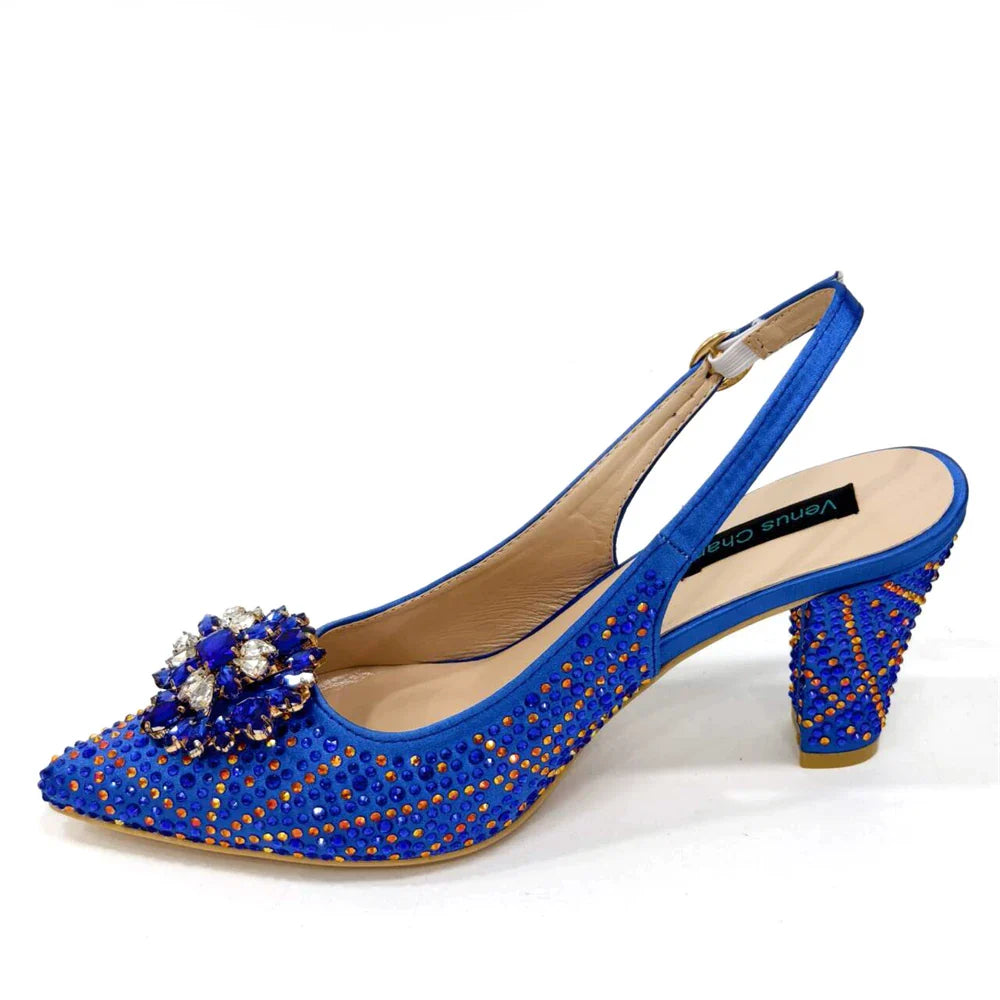 INS Style Green Party Shoe and Bag Set in Women Pointed-Toe Rhinestone High Heels Elegant African Ladies Shoes