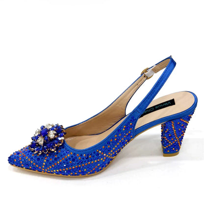 INS Style Green Party Shoe and Bag Set in Women Pointed-Toe Rhinestone High Heels Elegant African Ladies Shoes