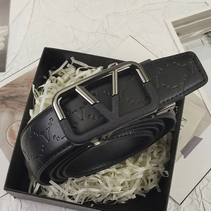 2026 Luxury Designer Belt for Men – Letter Pattern, High-Quality Leather, Metal Buckle, Business & Casual Wear