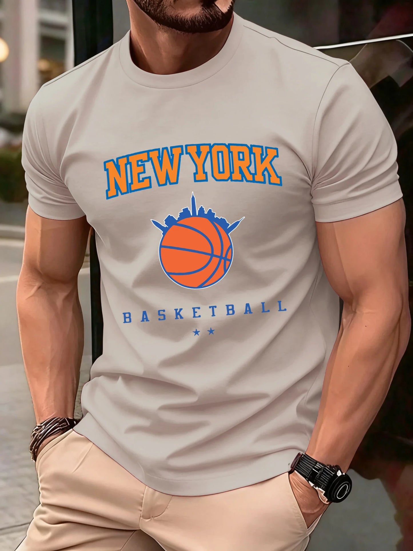 New York Basketball Game Print Men T Shirts Hip Hop O-Neck T-Shirt Soft Cotton Male Sportswear Casual Comfortable Clothes