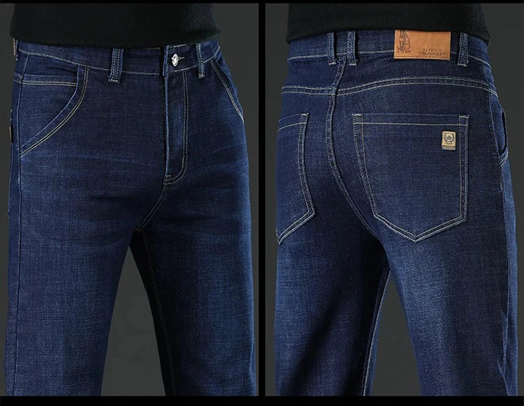 28-40 Large Size Winter Men Plush Thick Fleece Trouser Lambswool Thermal Jeans Casual Pants Windproof Warm Cotton Denim Pants
