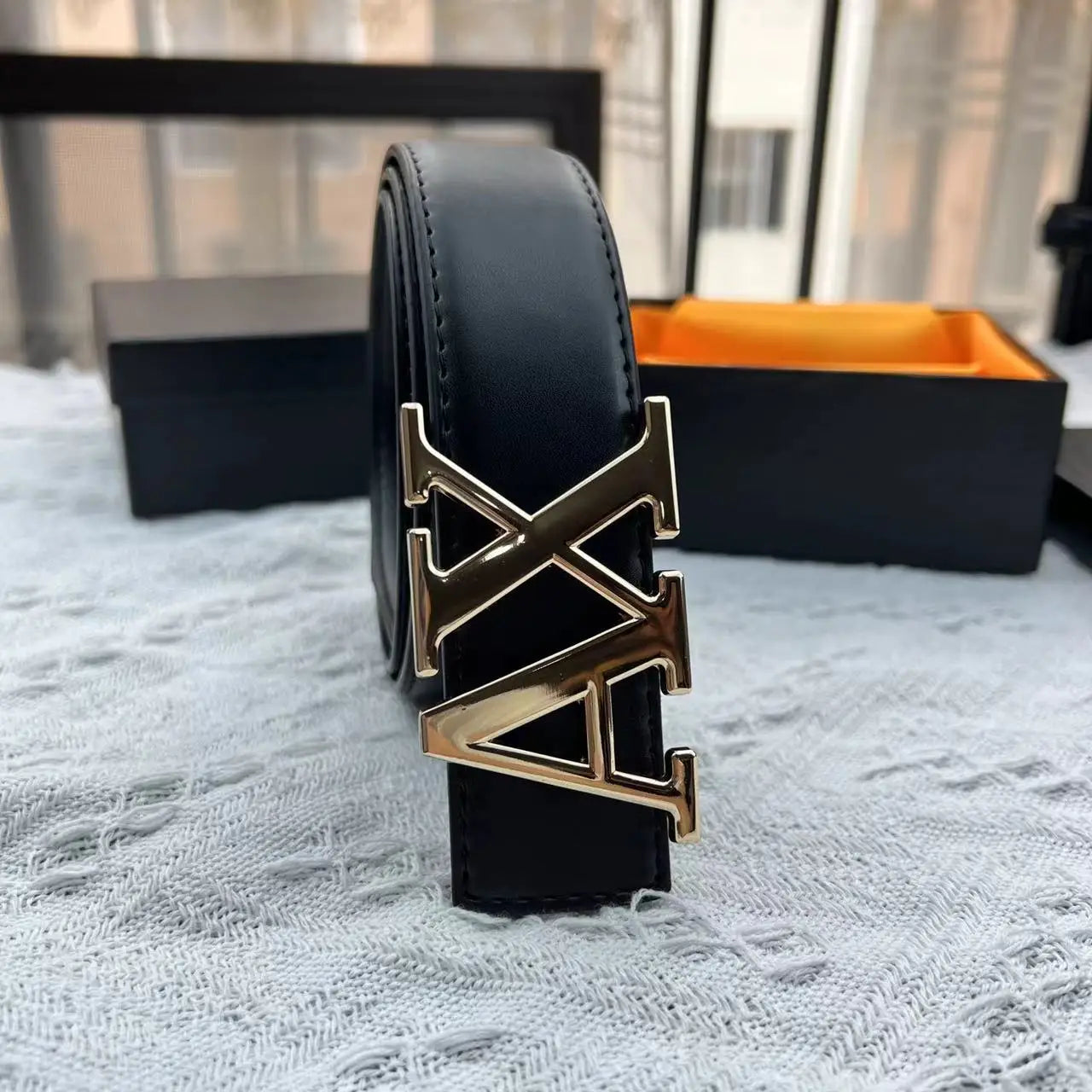 2026 Men's High Quality Belt 3.5cm Waistband with Letter AX Buckle Fashionable PU Leather Simple & Versatile Daily Accessory