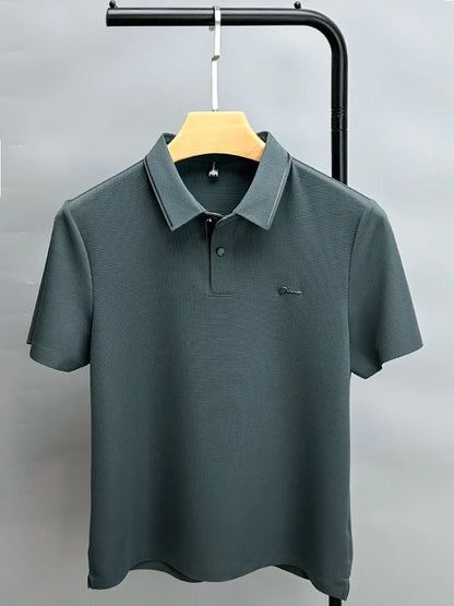 Luxury summer new ice silk breathable polo shirt men's short sleeve high-end exquisite letter embroidery casual lapel T-shirt