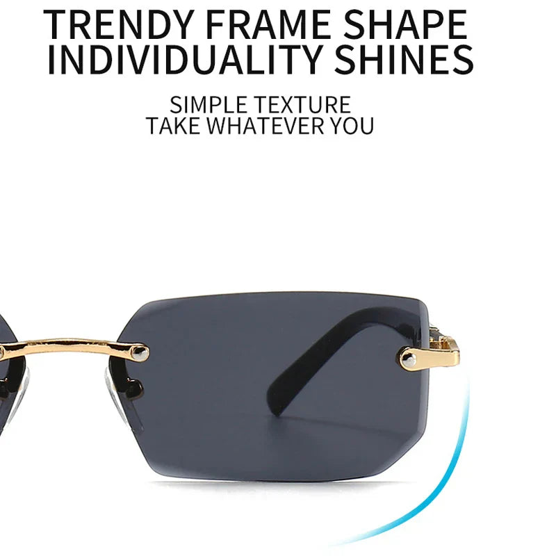 Rimless Sunglasses Rectangle Fashion Popular Women Men Shades Small Square Sun Glasses For Female Male Summer Traveling Oculos