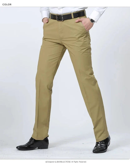 100% Cotton Men's Casual Pants Summer Autumn Fashion Solid Black Khaki Gentle Men Business Long Trousers Brand Smart Suit Pants